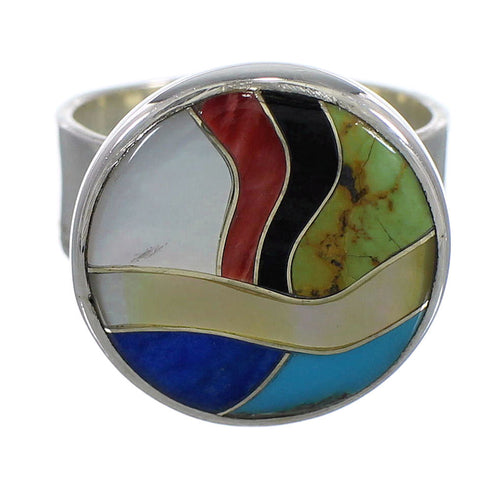 Genuine Sterling Silver Multicolor Southwestern Ring Size 7-1/2 YX77518